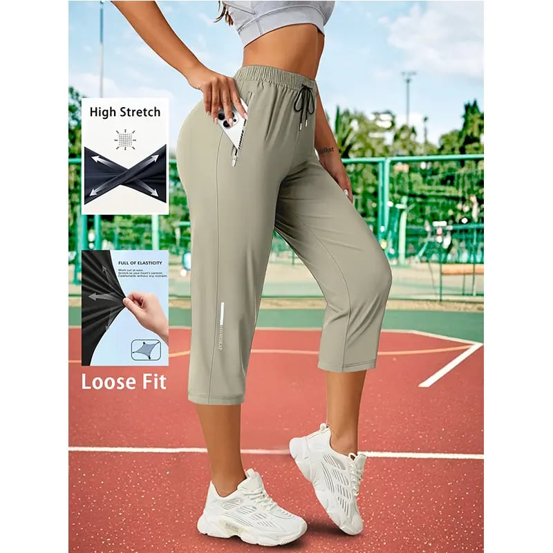 📦📦Women’s Capri Pants – Loose Fit, Summer Drawstring Waist, Zipper Pockets, Breathable High-Stretch Fabric, Suitable for Everyday Wear