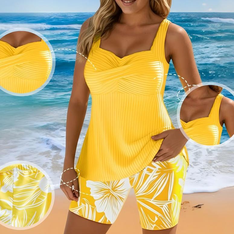 📦📦Two-piece Body Covering Surplice Tankini Printed Boxer Swimsuit