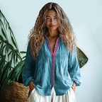 Bohemian Style Linen Print  Long Sleeve Shirt