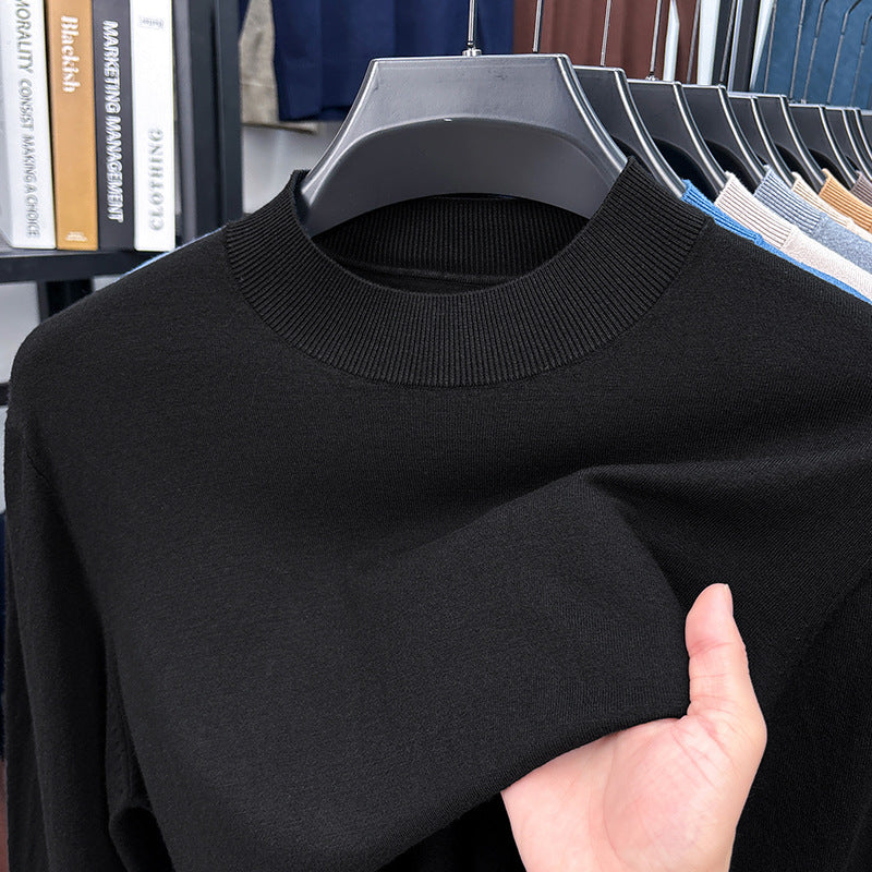 2025 Autumn and Winter Men's Stand Collar Cashmere Casual T-shirt