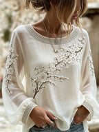 Classy Almond Blossom Japanese Art Flowy Linen Tunic