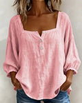 📦📦🌸Pink Square-Neck Half-Button Shirt
