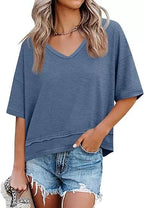 📦📦Womens Summer V Neck T Shirts Casual Short Sleeve Flowy Tops Cute Loose Fit Basic Tees Summervibes