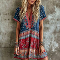Women's Vintage Rose Flag Art Print Mini Boho Dress