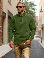 NEW🔥 Men's Retro Casual Stand Collar Button Solid Color Sweatshirt