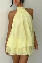 💝💝Chiffon Halter Neck Backless Mini Dress | Vacation Style