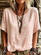 Women's Vintage Floral Art Linen Blend T-shirt