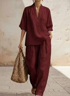 Plus Size Friendly New Arrivals🔥 Women's Casual Cozy Minimalist Linen Two-piece Set