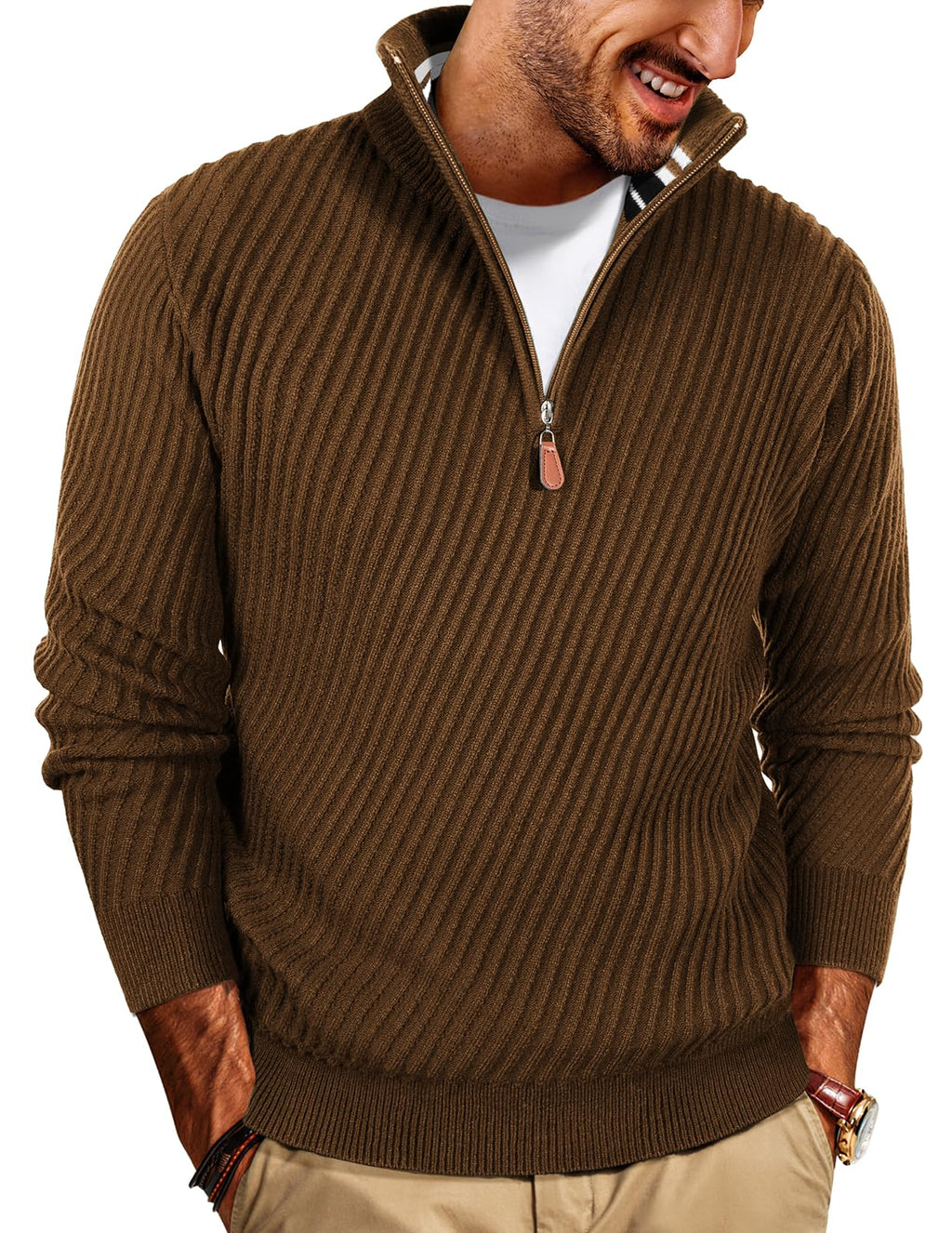 NEW🔥 Men's Zipper Pullover Sweater Casual Knit Sweater with Twill Texture