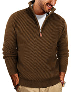 NEW🔥 Men's Zipper Pullover Sweater Casual Knit Sweater with Twill Texture