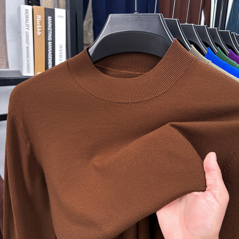 2025 Autumn and Winter Men's Stand Collar Cashmere Casual T-shirt