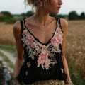 Bohemian Retro Pink Floral Pattern Women's Sleeveless Thin Shoulder Strap Vest
