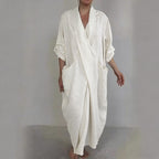 Retro Monk's Robe-style V-neck Cotton Linen Dress