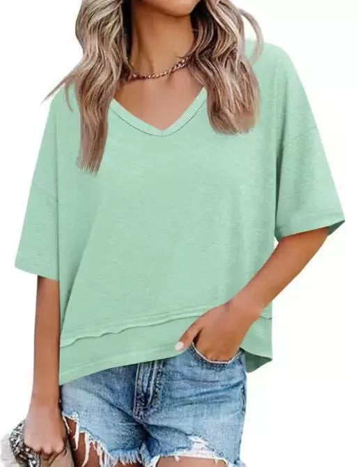 📦📦Womens Summer V Neck T Shirts Casual Short Sleeve Flowy Tops Cute Loose Fit Basic Tees Summervibes