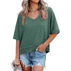 📦📦Womens Summer V Neck T Shirts Casual Short Sleeve Flowy Tops Cute Loose Fit Basic Tees Summervibes