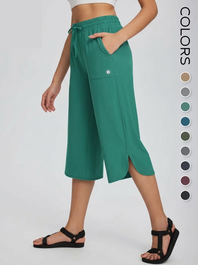 📦📦 Women's Wide Leg Yoga Capris – High Waisted with Pockets, Quick Dry, Lightweight, UPF 50+ Sun Protection – Loose Comfy for Hiking, Gym, Travel & Outdoor Workout ☀️