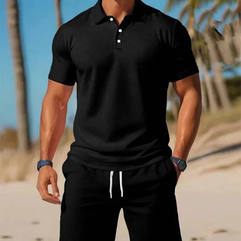 💝💝👕Two-piece summer set for men consisting of a polo shirt and shorts