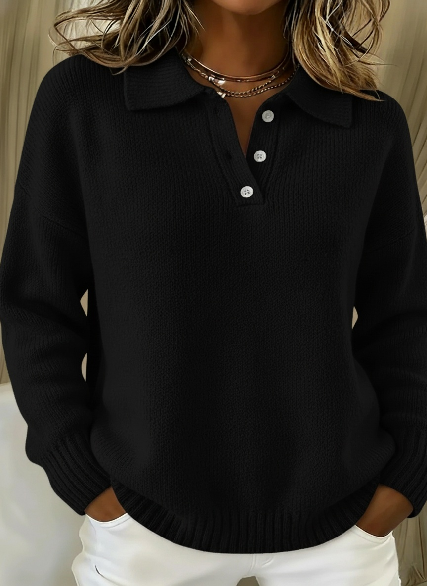 📦📦CLEARANCE SALE🔥Classic Polo Neck Button-Down Solid Color Sweater Top