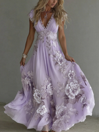 Women's Vintage Boho Floral Art  Short-sleeved Maxi Dress