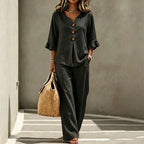 💝💝Women's ruffled sleeve top and wide leg pants set