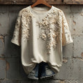 Women's Retro Floral Embroidery Casual Short-sleeve T-shirt