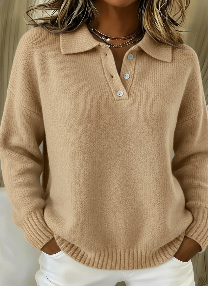 📦📦CLEARANCE SALE🔥Classic Polo Neck Button-Down Solid Color Sweater Top