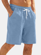 Men's Casual Hawaiian Bubble Wrinkle Comfortable Solid Color Beach Shorts