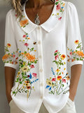 💝💝Cotton and linen shirt with artistic color blocks and lines