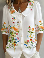 💝💝Cotton and linen shirt with artistic color blocks and lines