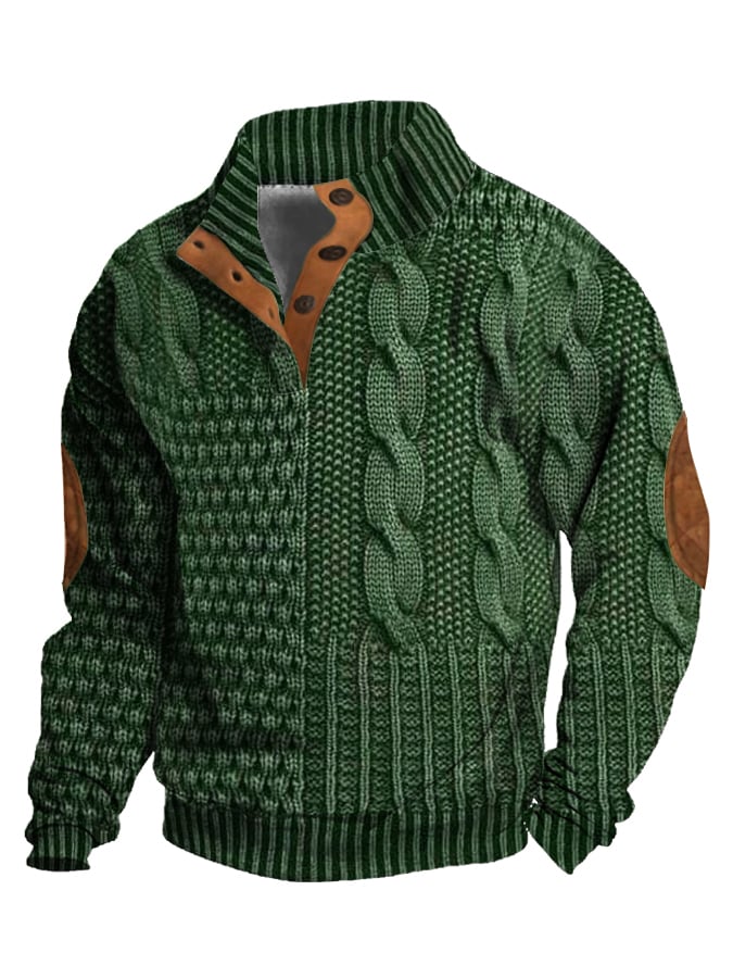 Men's Casual Retro Cashmere Stand Collar Button Sweatshirt