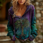 Women's Vintage Viking Tree Of Life Cozy Warm Zip Hoodie Cardigan