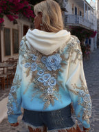 Women's Classic Rose Embroidery Art Comfy Hoodie