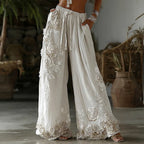 Women's Retro Floral Embroidery Art Casual Linen Pants