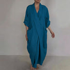 Retro Monk's Robe-style V-neck Cotton Linen Dress