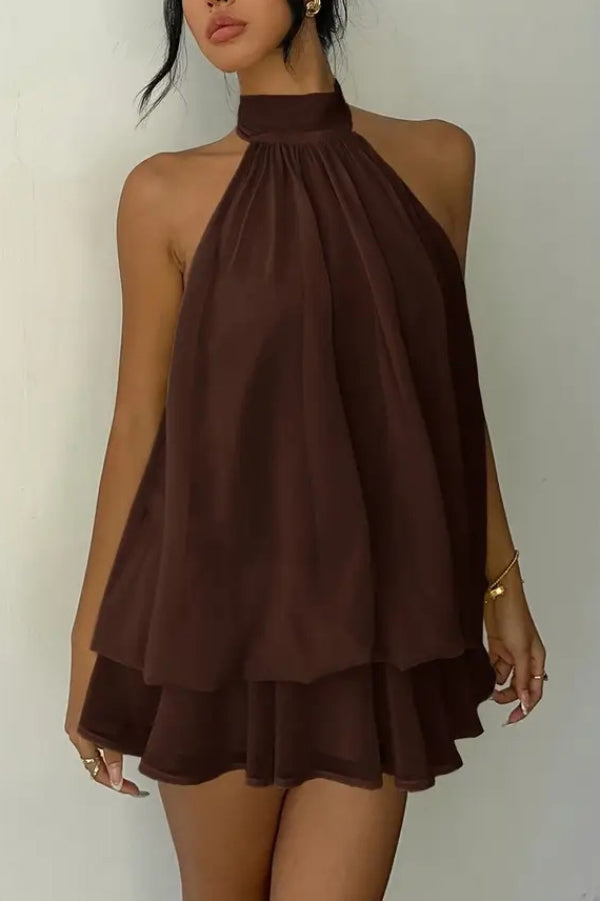 💝💝Chiffon Halter Neck Backless Mini Dress | Vacation Style