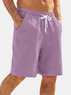 Men's Casual Hawaiian Bubble Wrinkle Comfortable Solid Color Beach Shorts