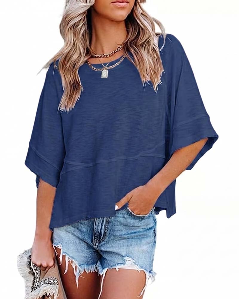 📦📦Panel Solid Color Flared Sleeve T-Shirt