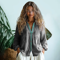 Bohemian Style Linen Print  Long Sleeve Shirt
