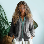 Bohemian Style Linen Print  Long Sleeve Shirt