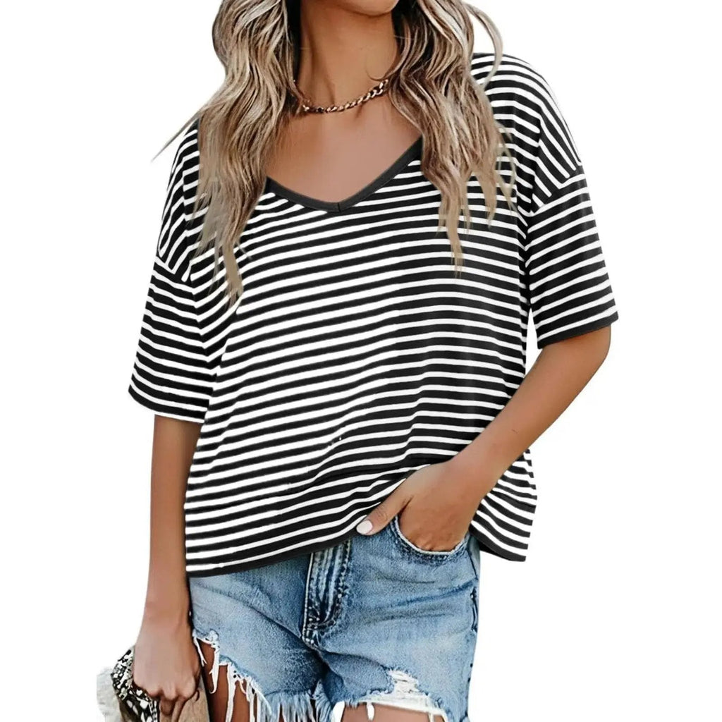 📦📦Womens Summer V Neck T Shirts Casual Short Sleeve Flowy Tops Cute Loose Fit Basic Tees Summervibes
