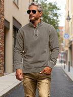 NEW🔥 Men's Retro Casual Stand Collar Button Solid Color Sweatshirt