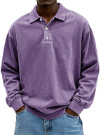 CLEARANCE SALE🔥 Men's Fashion Retro Washed Distressed Cotton Lapel Long Sleeve Polo Shirt