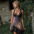 Vintage Floral Embroidered Boho Patchwork Linen Mini Dress