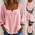 📦📦🌸Pink Square-Neck Half-Button Shirt
