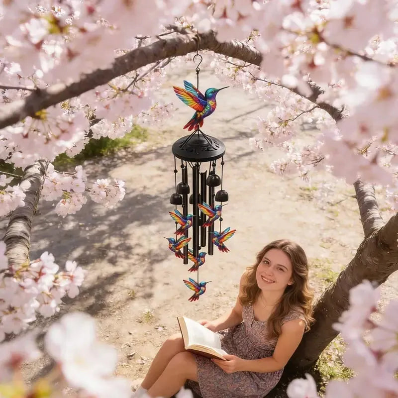 💝💝Colorful hummingbird wind chime with metal tubes and bells