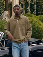 CLEARANCE SALE🔥 Men's Fashion Retro Washed Distressed Cotton Lapel Long Sleeve Polo Shirt