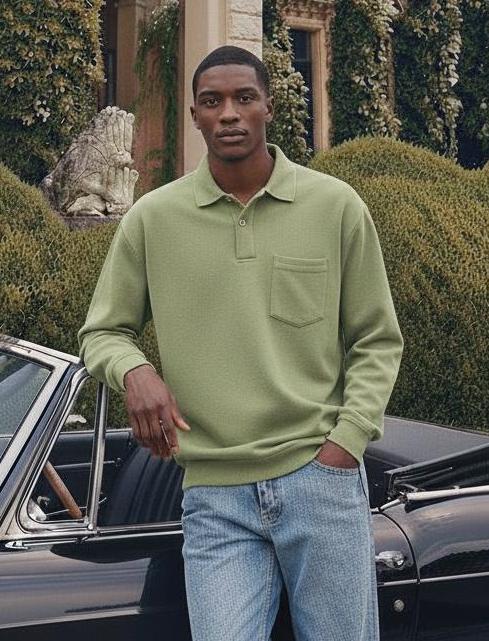 CLEARANCE SALE🔥 Men's Fashion Retro Washed Distressed Cotton Lapel Long Sleeve Polo Shirt