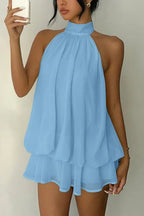 💝💝Chiffon Halter Neck Backless Mini Dress | Vacation Style