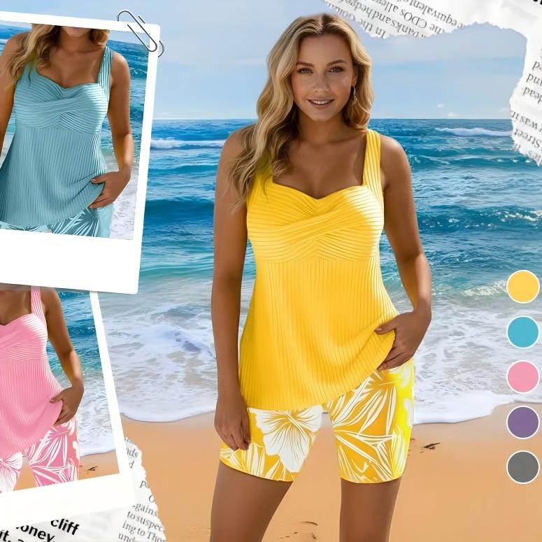 📦📦Two-piece Body Covering Surplice Tankini Printed Boxer Swimsuit