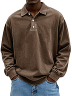 CLEARANCE SALE🔥 Men's Fashion Retro Washed Distressed Cotton Lapel Long Sleeve Polo Shirt